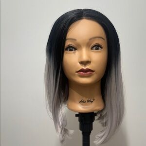 Edgy Black to Silver Ombre Short Wig - Women Hair